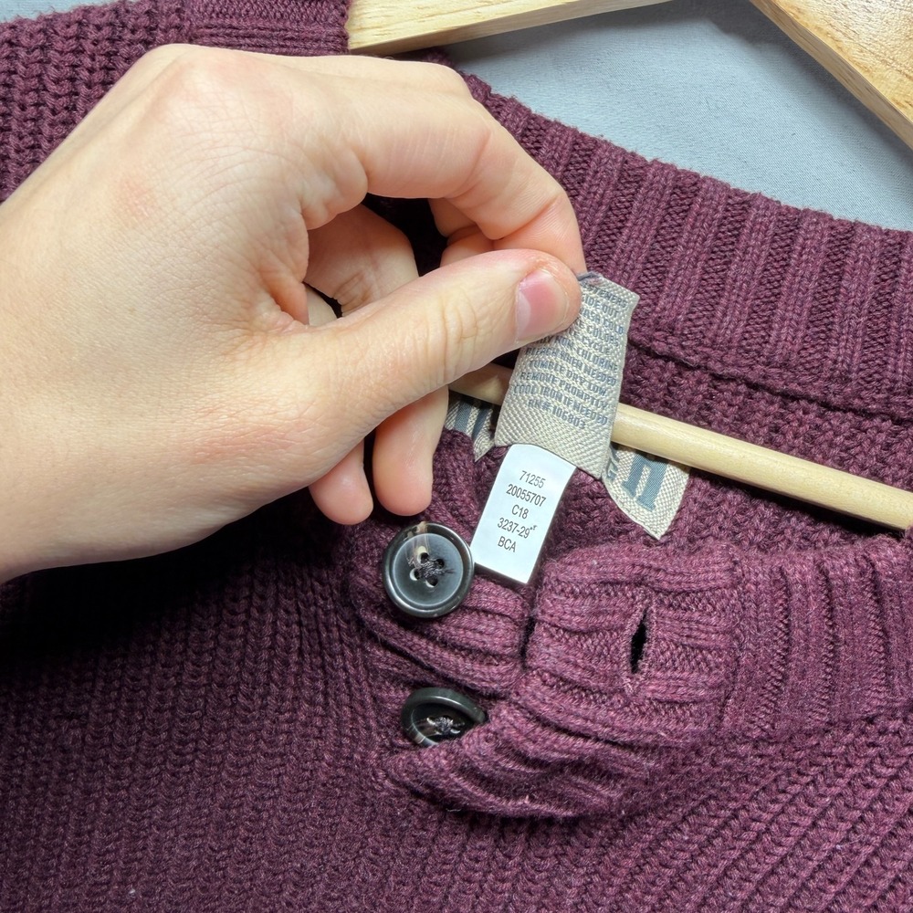 Duluth Trading Co Sweater Mens Large Red Burgundy Henley Thick Knit Cotton Gorp - Picture 8 of 12